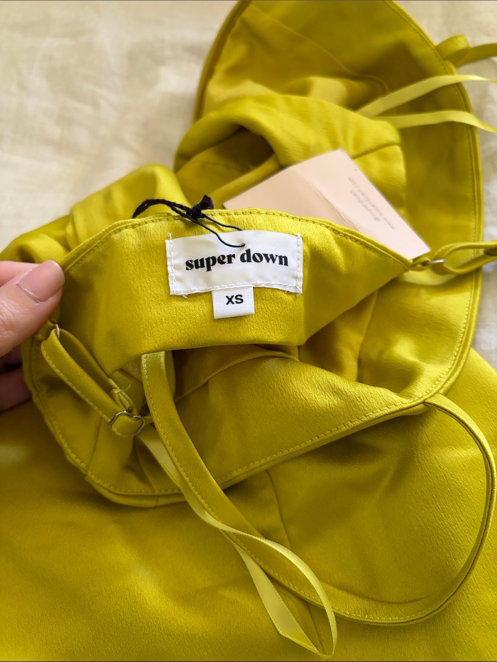 nwt super down revolve chartreuse mini dress in satin finish xs - Picture 5 of 5